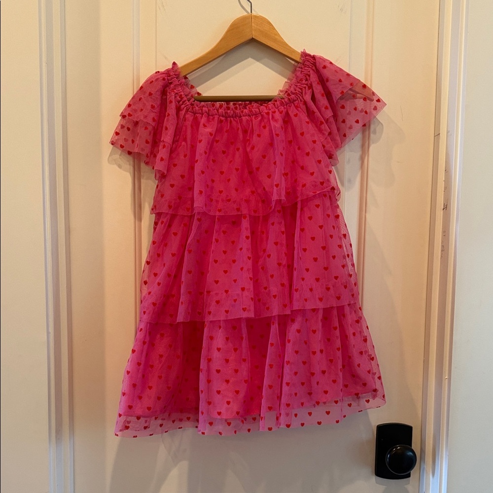 Mini Boden Pink Heart Tiered Dress